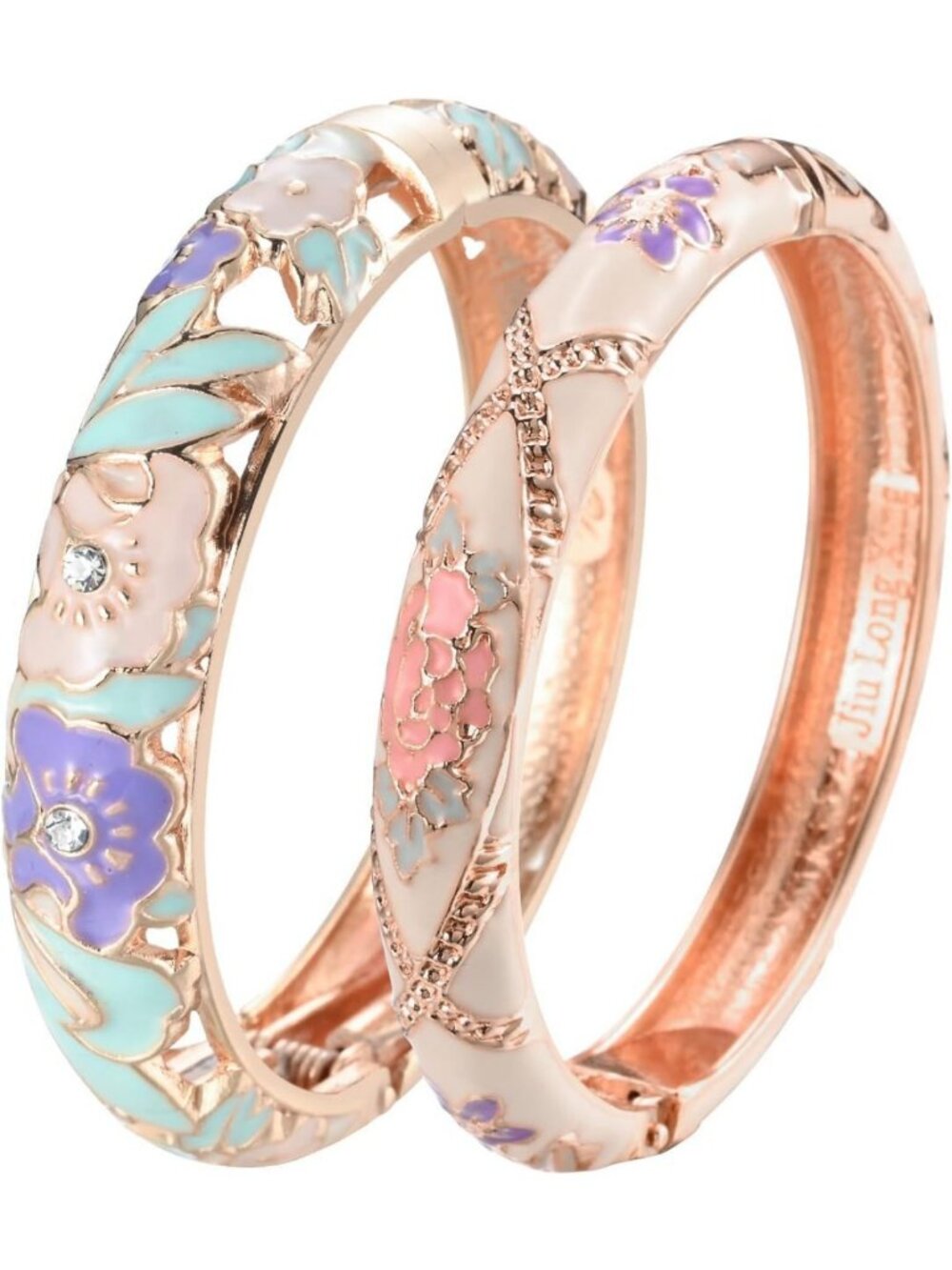 Vintage Cloisonne Handcrafted Enameled Rhinestone Rose Cuff Bracelet - Unique